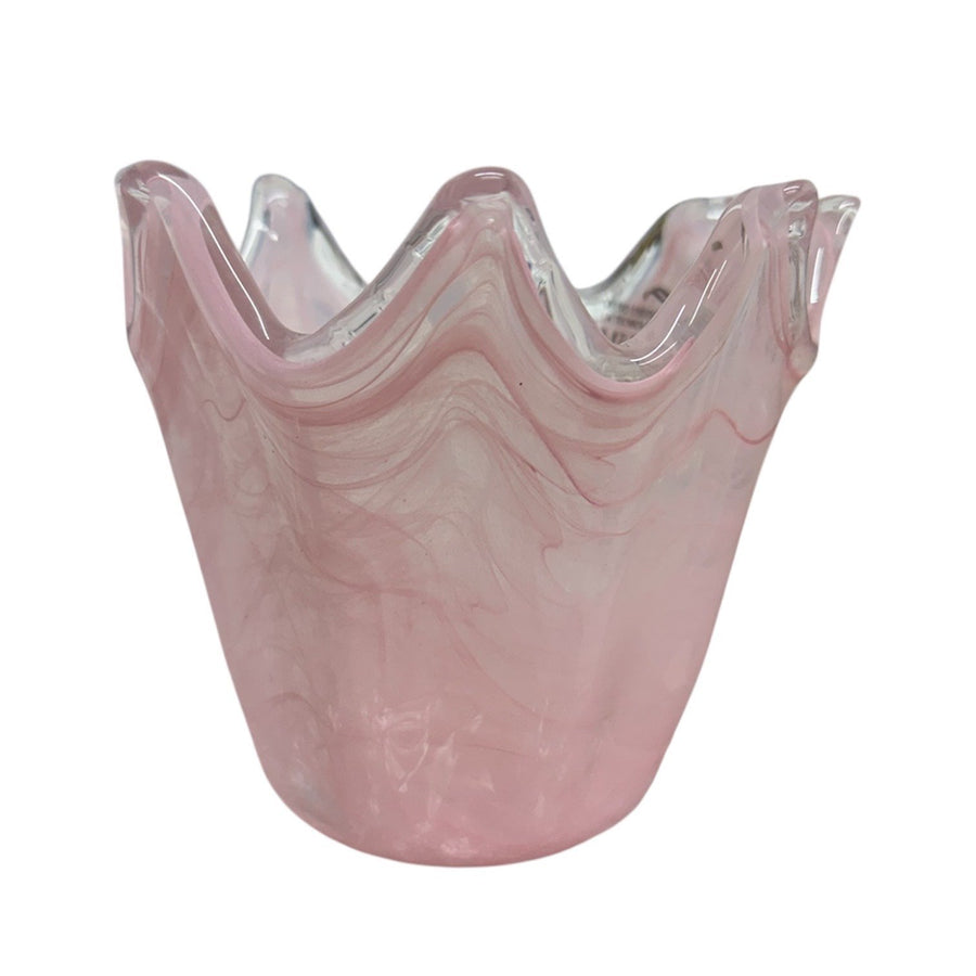 Murano Pink Swirled Glass Splash Bowl Handblown Italian Glass Original Sticker
