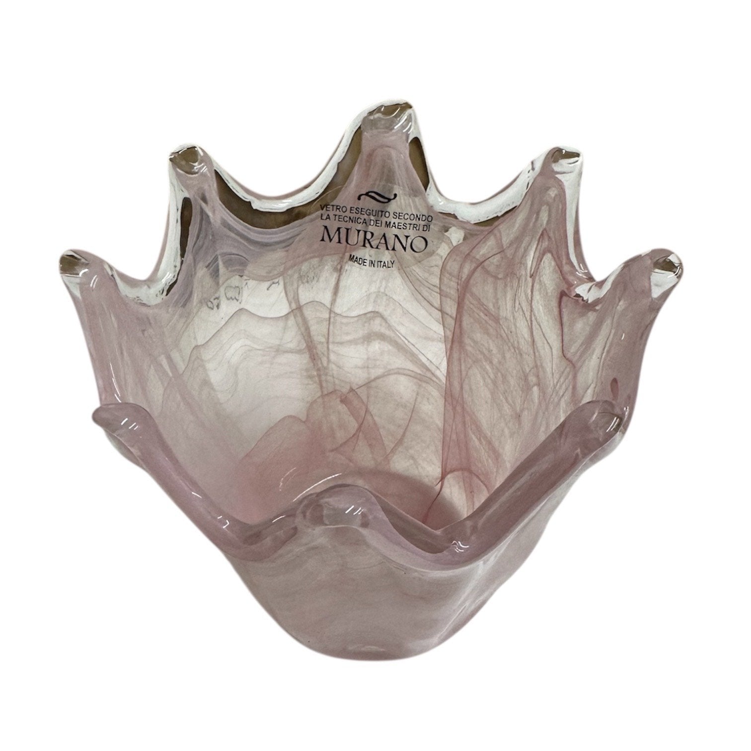 Murano Pink Swirled Glass Splash Bowl Handblown Italian Glass Original Sticker