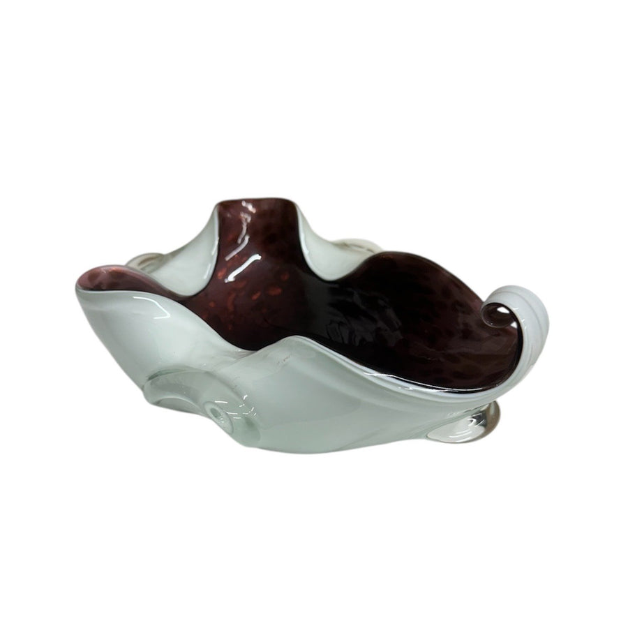 Murano Fratelli Toso Scorpion Tail Burgundy And White Cased Decorative Bowl