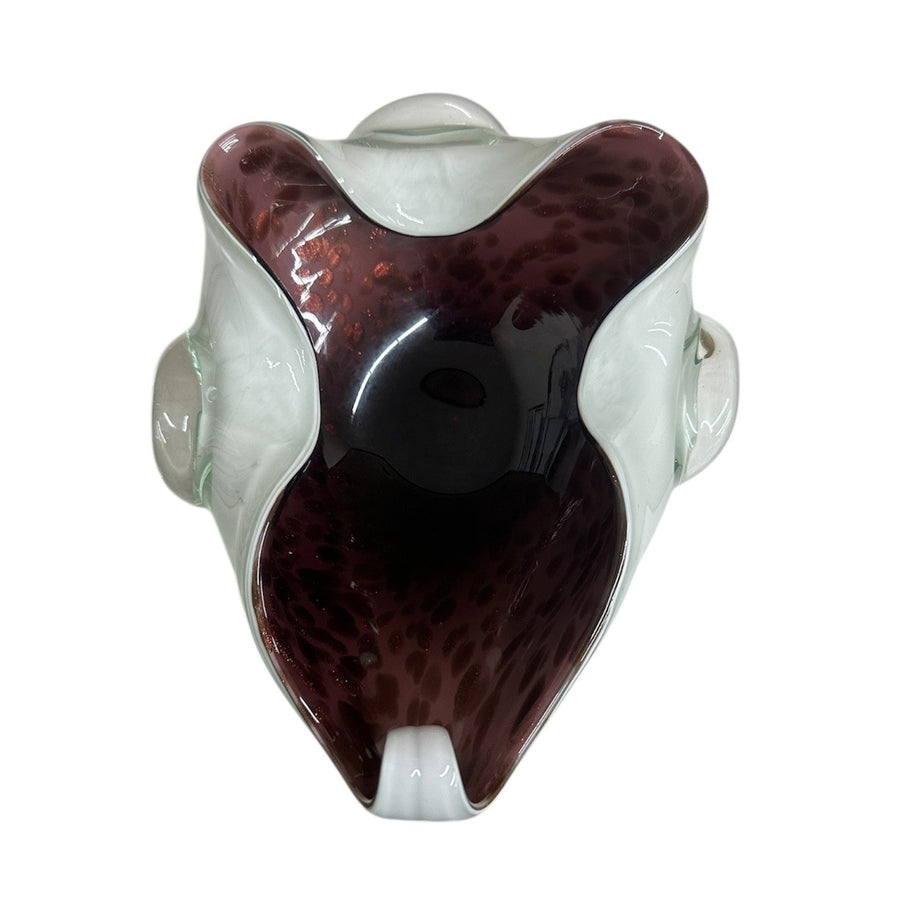 Murano Fratelli Toso Scorpion Tail Burgundy And White Cased Decorative Bowl