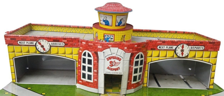 Superior T.Cohn Tin Airport Playset Vintage Missing Pieces Untested