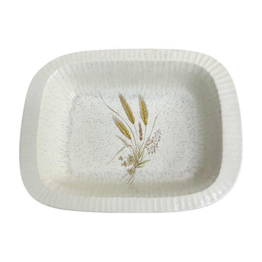 Treasure Craft Wheat White and Brown Rectangular Ceramic Baking Dish