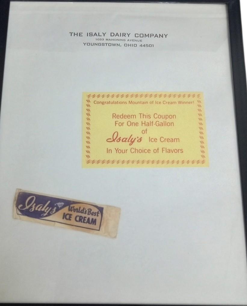 Isaly's Memorabilia Sales Sheet, Sealed Spoon & 1/2 Gallon Coupon Framed 9"x11"