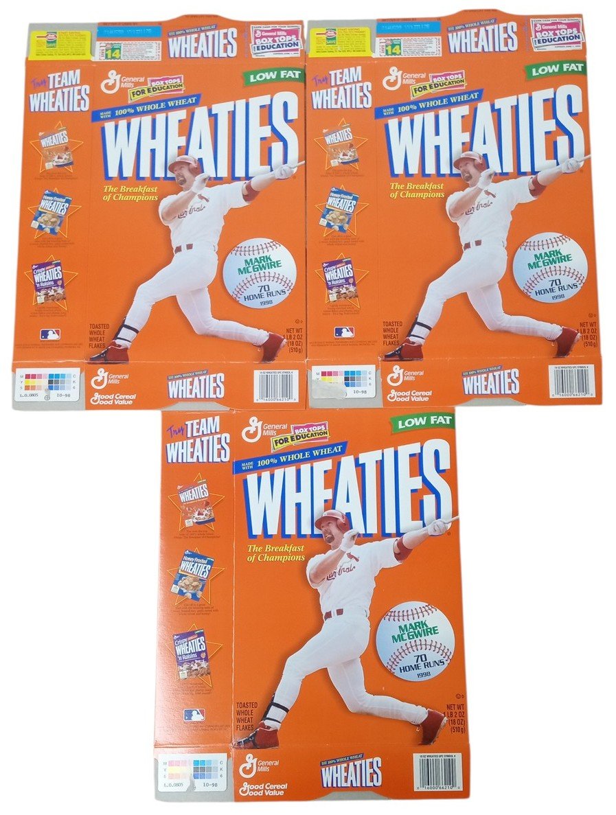 Mark McGwire Wheaties Boxes 1998 Set Of 3 Flat Baseball Sports Memorabilia