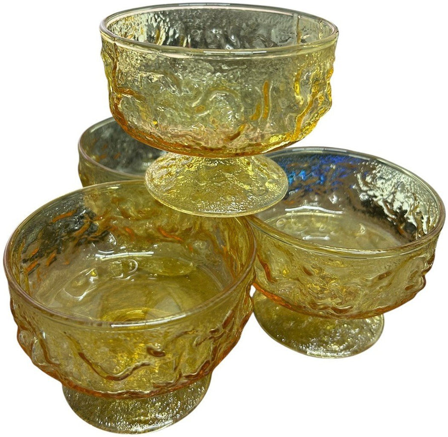Anchor Hocking Lido Milano Stackable Amber Crinkle Dessert Glasses Set of 4
