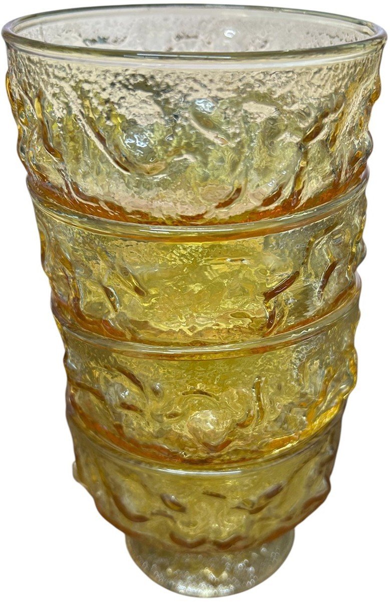 Anchor Hocking Lido Milano Stackable Amber Crinkle Dessert Glasses Set of 4