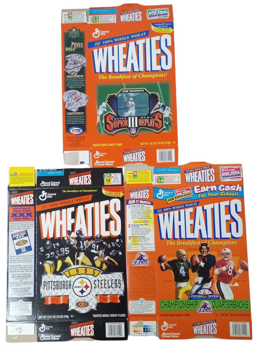 NFL Football Super Bowl & QB Club Wheaties Boxes Set Of 3 Flat Retro 1990s