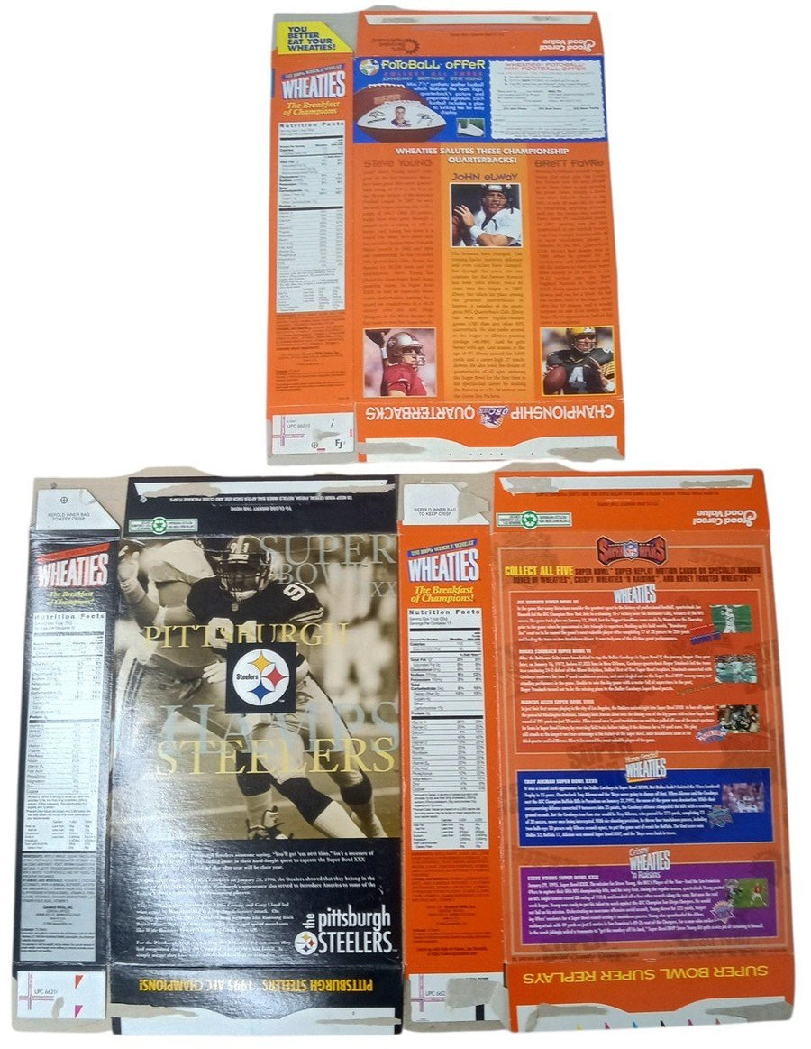 NFL Football Super Bowl & QB Club Wheaties Boxes Set Of 3 Flat Retro 1990s