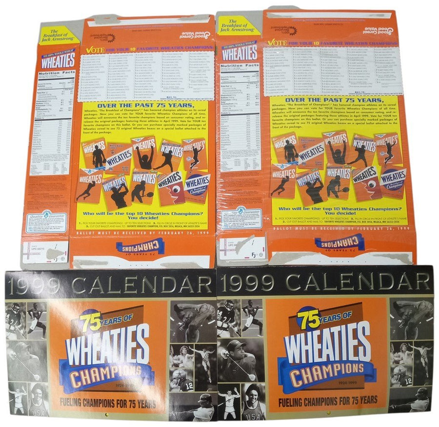 Wheaties 75 Years Of Champions Boxes 1998 Flat W/1999 Calendars Sports History