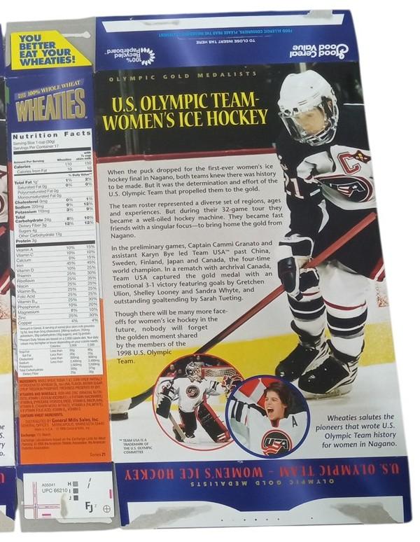 Wheaties Boxes 1998 Olympics Women's Ice Hockey Flat Sports Hockey Collectible