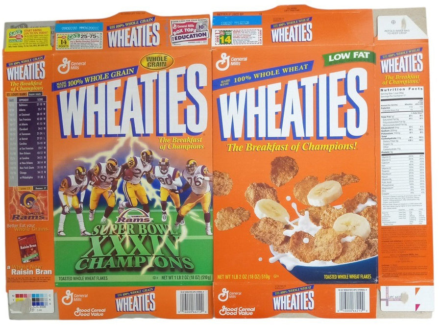 Wheaties Boxes Set Of 2 Flat 1997 & 2000 Rams Super Bowl Retro Collectible