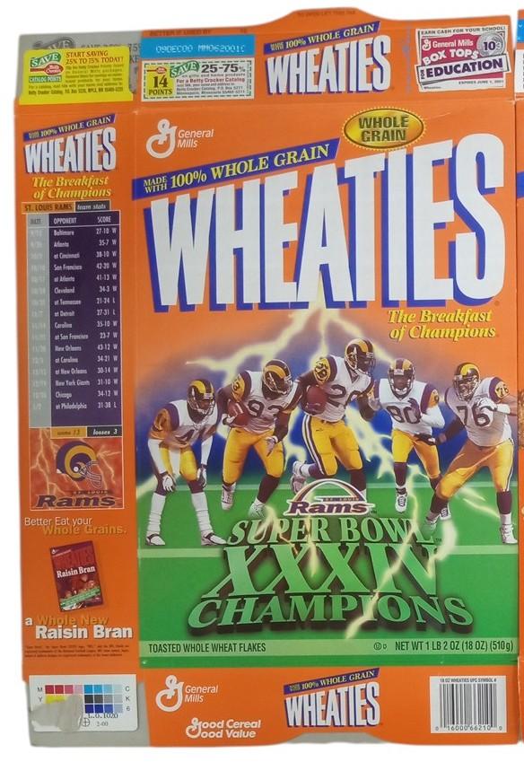 Wheaties Boxes Set Of 2 Flat 1997 & 2000 Rams Super Bowl Retro Collectible