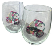 Culver -- "Hoffman Rug" Frank Lloyd Wright Pair of Stemless Wine Glasses