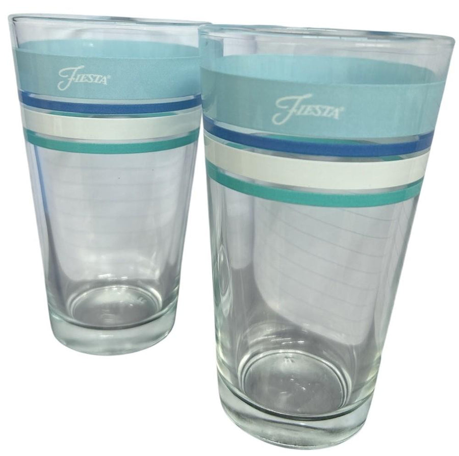 Fiesta - Pair of Edgeline Coastal Sky blue Cobalt / Twilight White and Turquoise Cooler Glasses