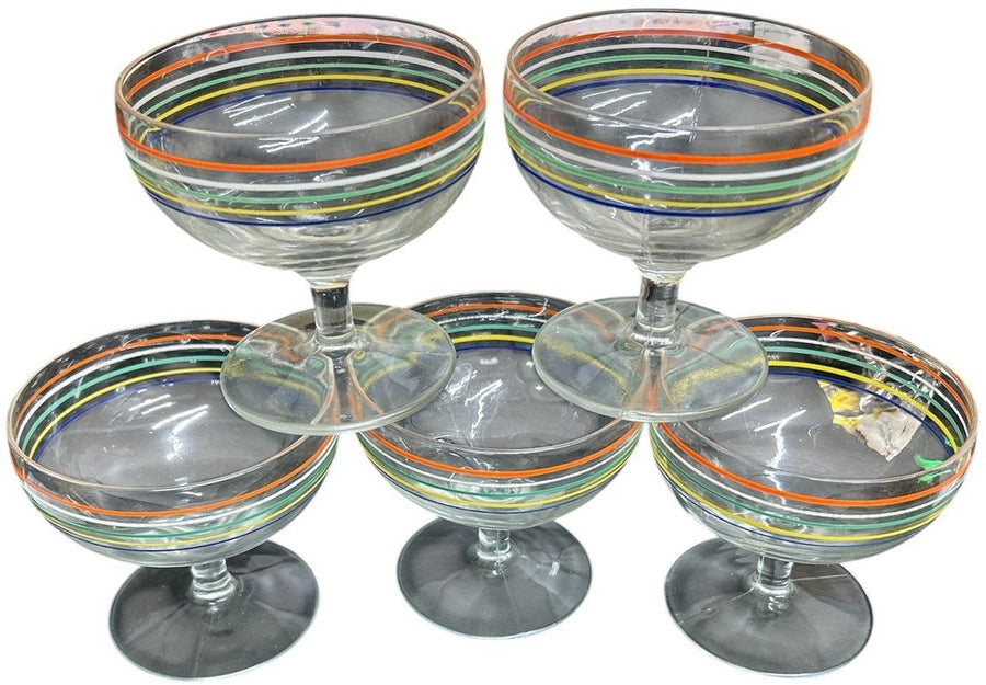Fiesta Go Along - 5 Striped Orange, White, Green, Yellow, Blue Sherbet Glasses