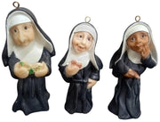 Happy Habits Mini Nun Figures W/Hooks Set Of 3 Cute Collectible Decorative