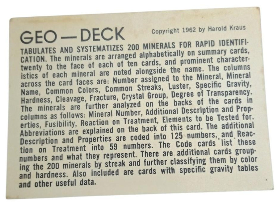 Ward's Geo-Deck For Mineral Identification 1962 Vintage Collectible Science