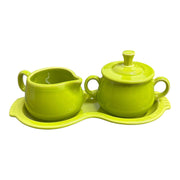 Fiesta - Lemongrass Green 4-Piece Sugar Bowl and Creamer Tray Set Homer Laughlin HLC Ceramic