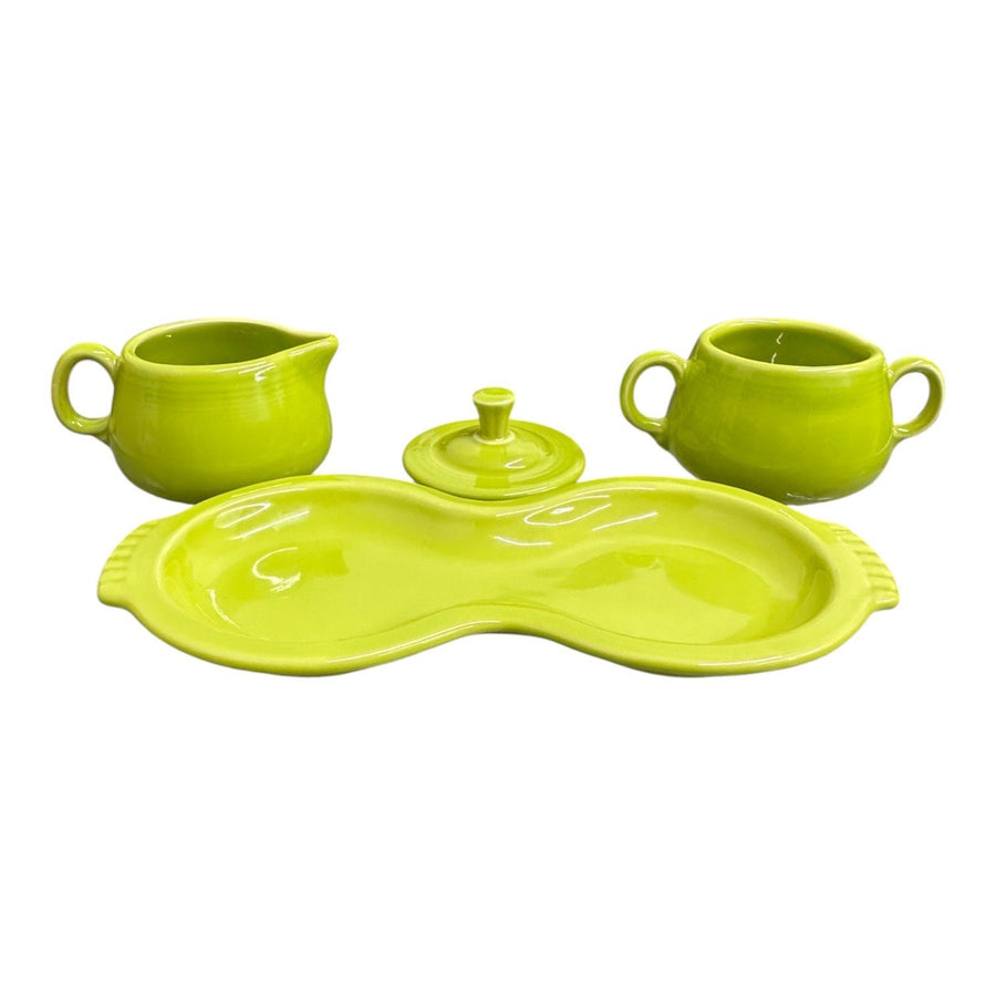 Fiesta - Lemongrass Green 4-Piece Sugar Bowl and Creamer Tray Set Homer Laughlin HLC Ceramic