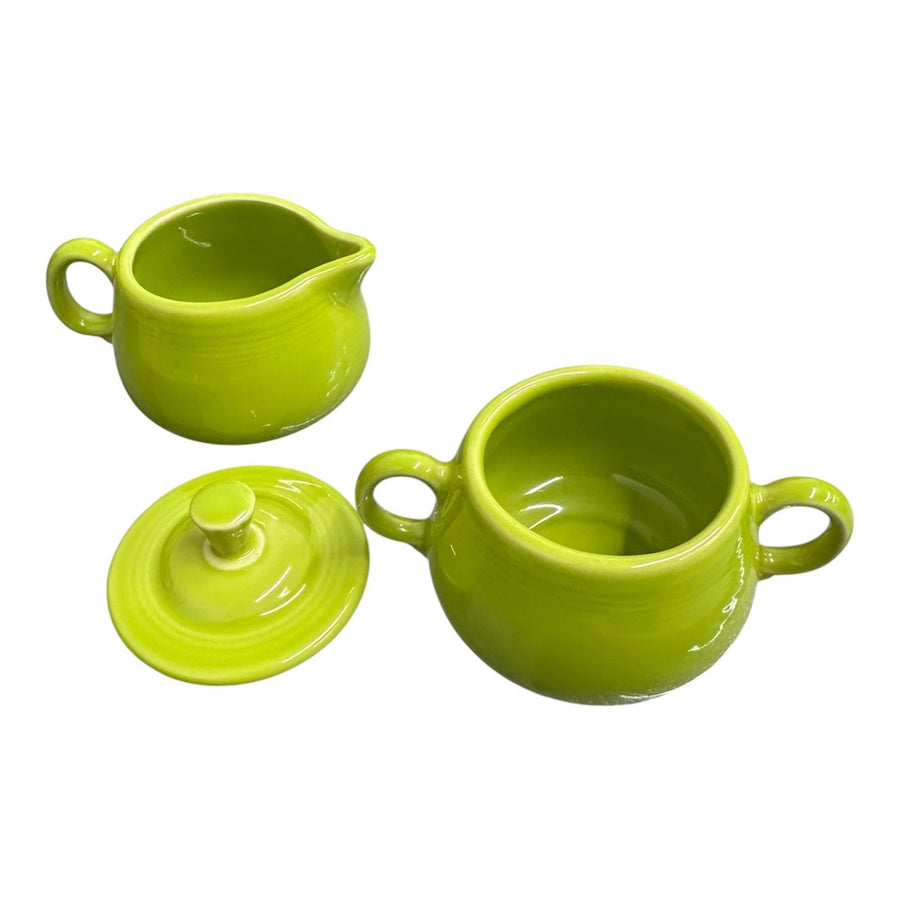 Fiesta - Lemongrass Green 4-Piece Sugar Bowl and Creamer Tray Set Homer Laughlin HLC Ceramic