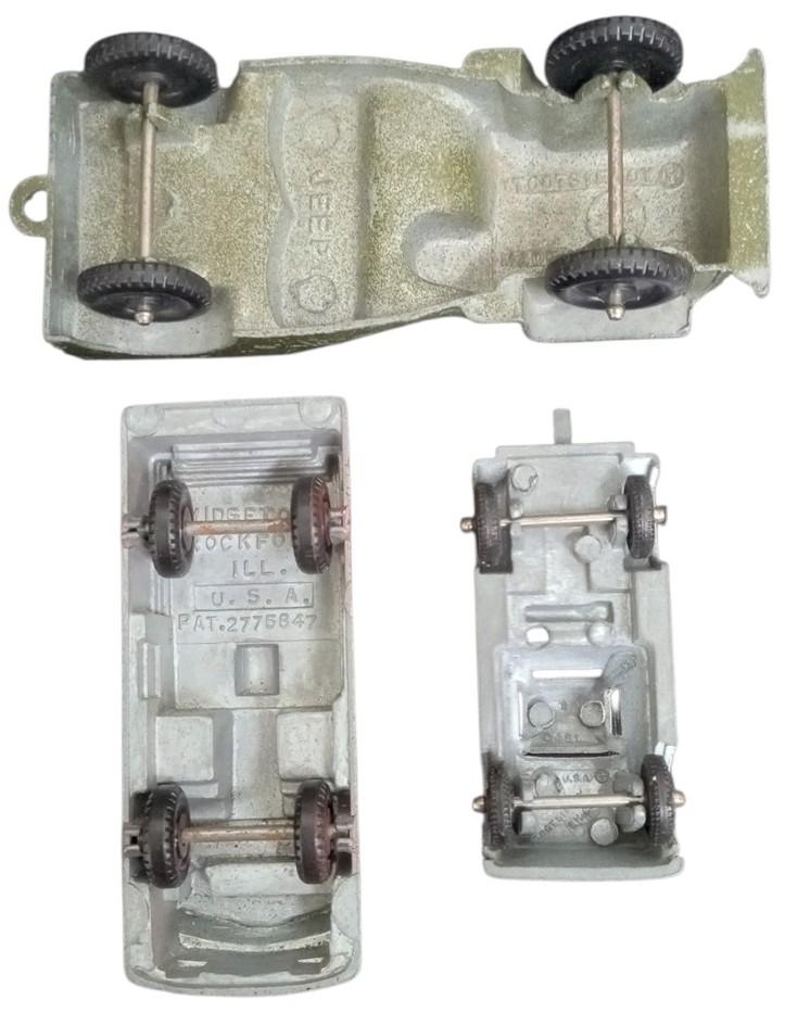 Tootsietoy & Midgetoy Set Of 3 Army Jeep Firetruck Tow Truck Vintage Collectible