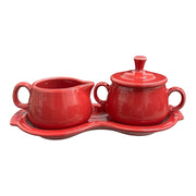 Fiesta - Scarlet Red 4-Piece Sugar Bowl and Creamer Tray Set Homer Laughlin HLC Ceramic