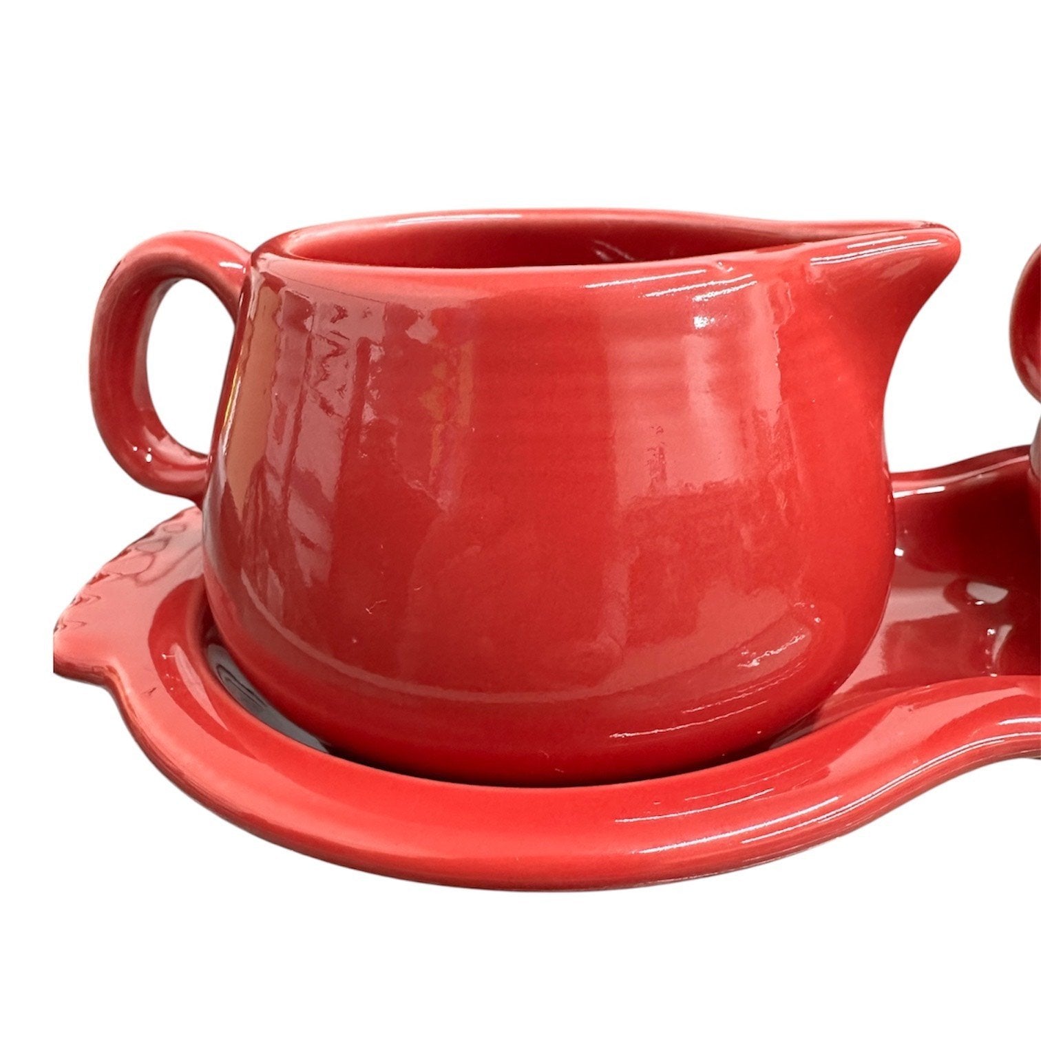 Fiesta - Scarlet Red 4-Piece Sugar Bowl and Creamer Tray Set Homer Laughlin HLC Ceramic