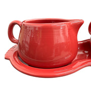 Fiesta - Scarlet Red 4-Piece Sugar Bowl and Creamer Tray Set Homer Laughlin HLC Ceramic