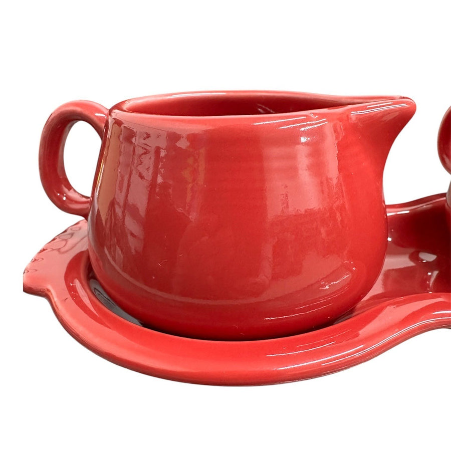 Fiesta - Scarlet Red 4-Piece Sugar Bowl and Creamer Tray Set Homer Laughlin HLC Ceramic