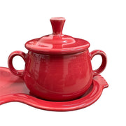Fiesta - Scarlet Red 4-Piece Sugar Bowl and Creamer Tray Set Homer Laughlin HLC Ceramic