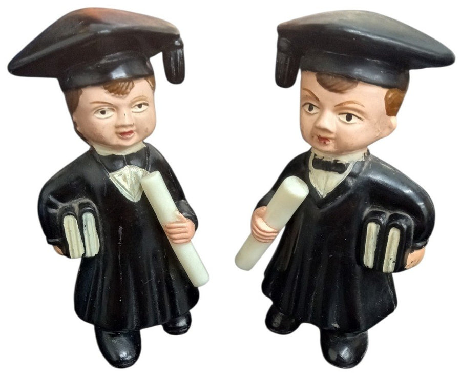Plastic Graduate Figures Made In Hong Kong Vintage Collectible Knick Knacks