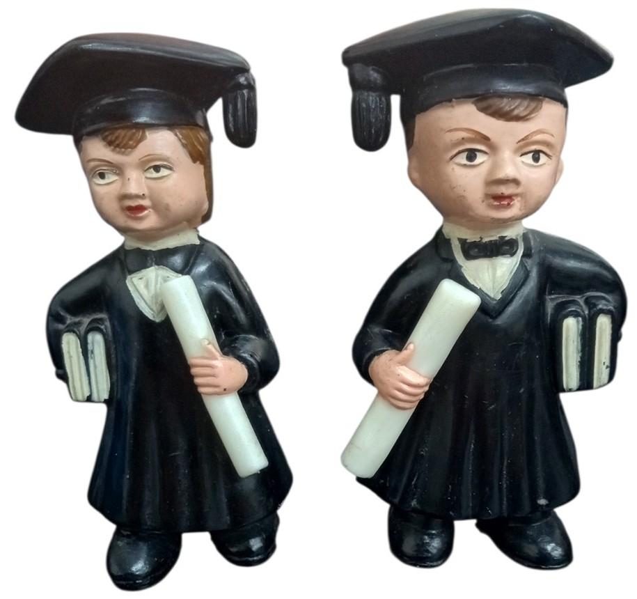 Plastic Graduate Figures Made In Hong Kong Vintage Collectible Knick Knacks