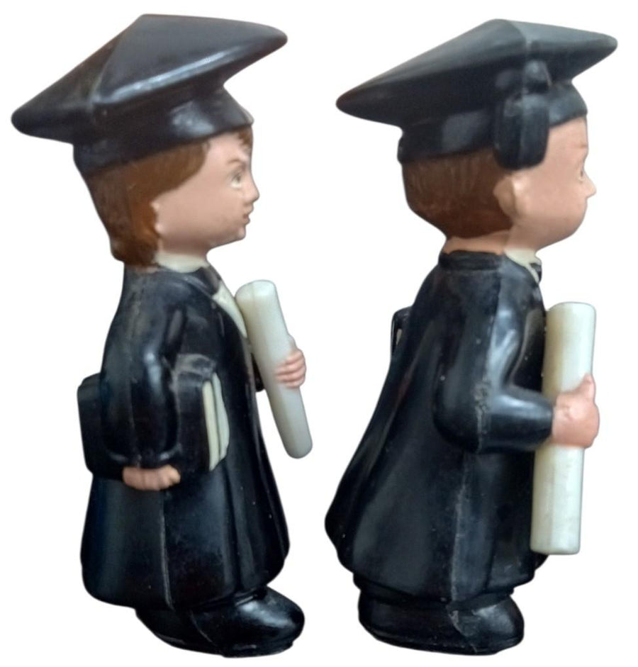 Plastic Graduate Figures Made In Hong Kong Vintage Collectible Knick Knacks