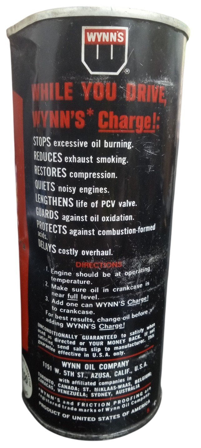 Wynn's Charge For Older Cars Oil Can Vintage Collectible Petroliana Garage 1960s
