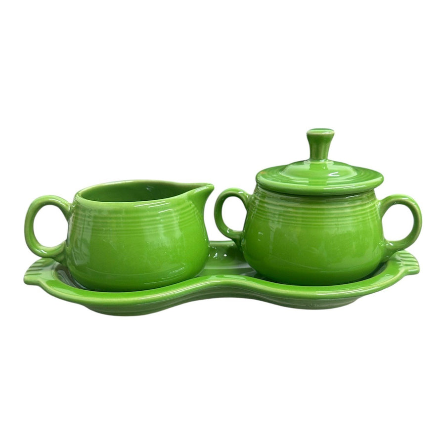 Fiesta - Shamrock Green 4-Piece Sugar Bowl and Creamer Tray Set Homer Laughlin HLC Ceramic
