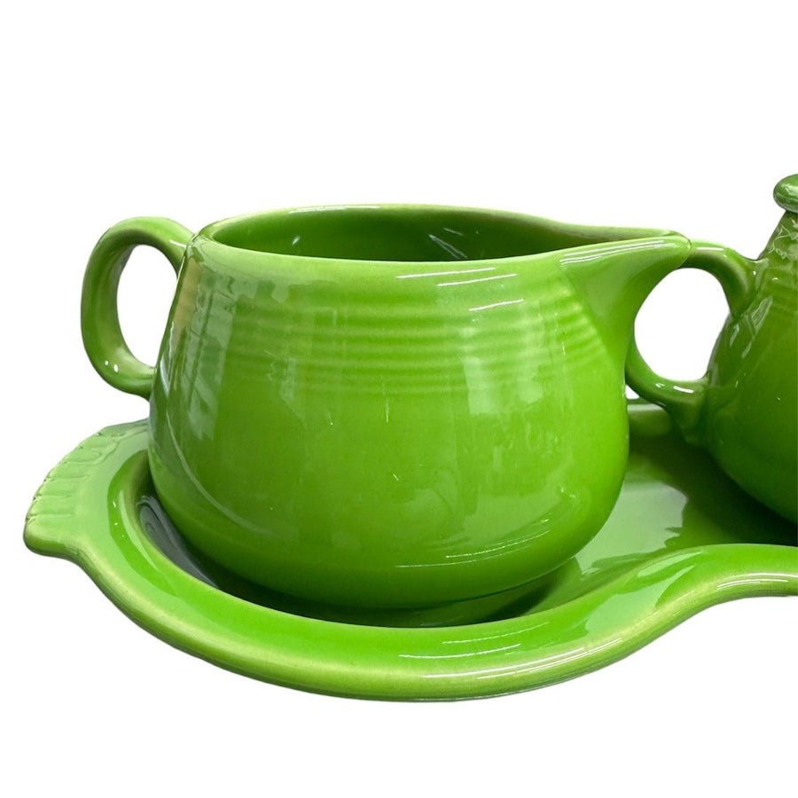 Fiesta - Shamrock Green 4-Piece Sugar Bowl and Creamer Tray Set Homer Laughlin HLC Ceramic