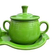 Fiesta - Shamrock Green 4-Piece Sugar Bowl and Creamer Tray Set Homer Laughlin HLC Ceramic