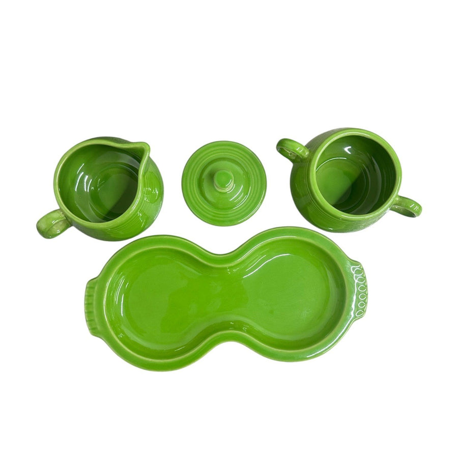 Fiesta - Shamrock Green 4-Piece Sugar Bowl and Creamer Tray Set Homer Laughlin HLC Ceramic