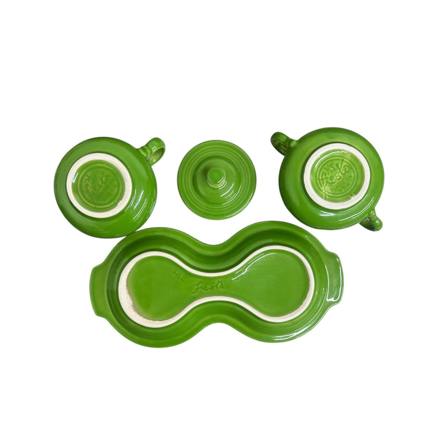 Fiesta - Shamrock Green 4-Piece Sugar Bowl and Creamer Tray Set Homer Laughlin HLC Ceramic