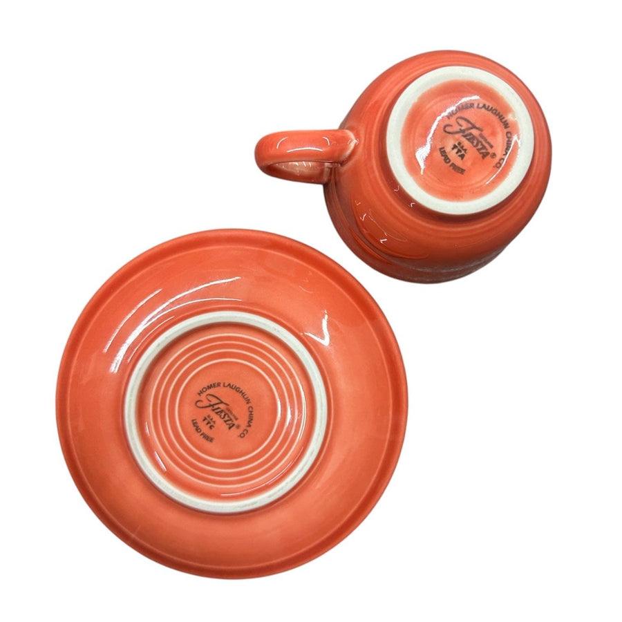 Fiesta - Persimmon Orange Teacup & Saucer Set Homer Laughlin HLC Ceramic