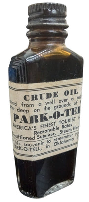Park-O-Tell Hotel Oklahoma Oil Bottle Souvenir Glass Vintage Collectible