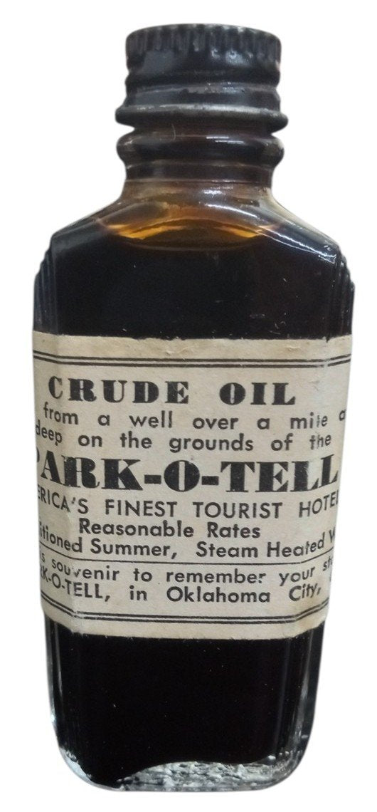 Park-O-Tell Hotel Oklahoma Oil Bottle Souvenir Glass Vintage Collectible