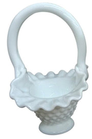 Fenton Hobnail Milk Glass Basket & Candy Dish Vintage Cute Collectible