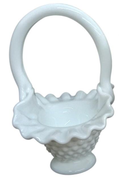 Fenton Hobnail Milk Glass Basket & Candy Dish Vintage Cute Collectible