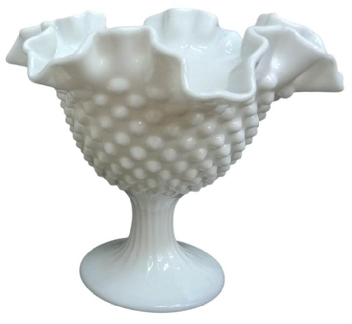 Fenton Hobnail Milk Glass Basket & Candy Dish Vintage Cute Collectible