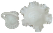 Fenton Hobnail Milk Glass Basket & Candy Dish Vintage Cute Collectible