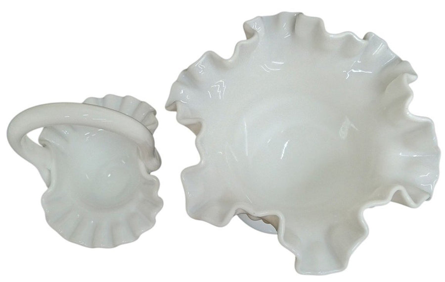 Fenton Hobnail Milk Glass Basket & Candy Dish Vintage Cute Collectible