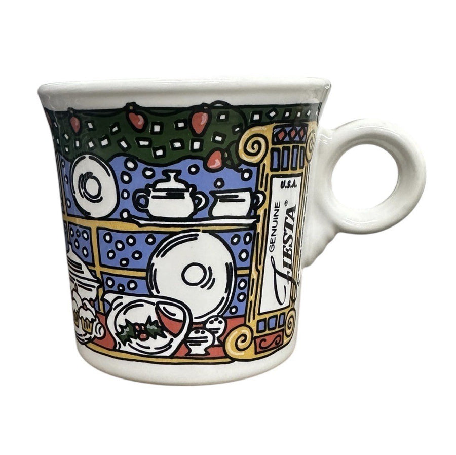 Fiesta - White Ring Handled Christmas Window Mug Homer Laughlin HLC Ceramic Mug