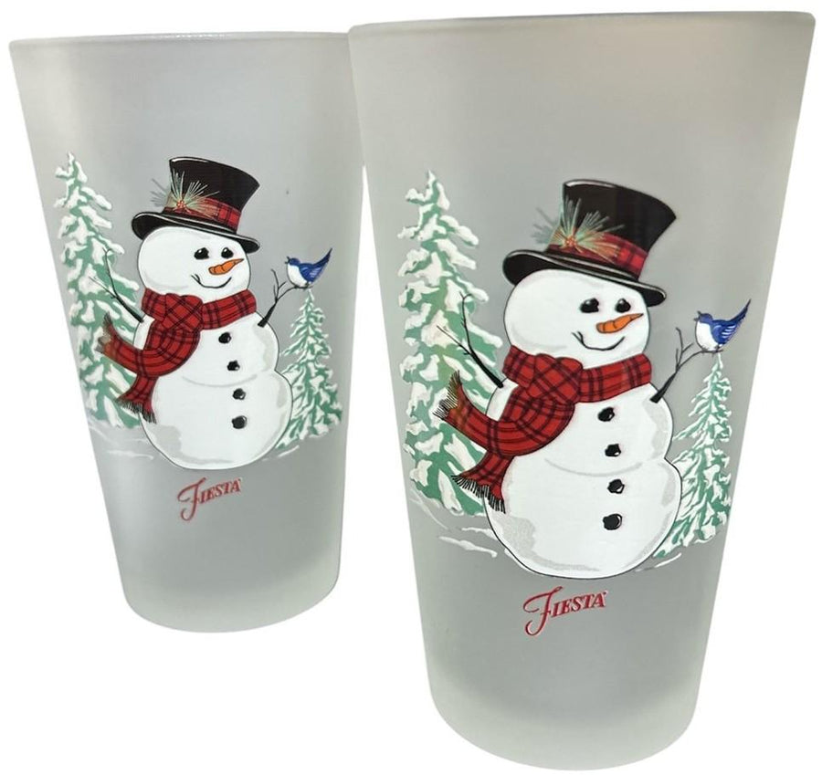 Fiesta - TWO Snowman 16 ounce Frosted Cooler Glasses