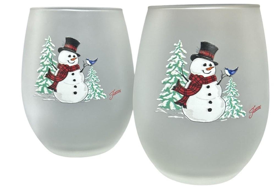 Fiesta - TWO Snowman Frosted Stemless 15 Ounce Cooler Glasses